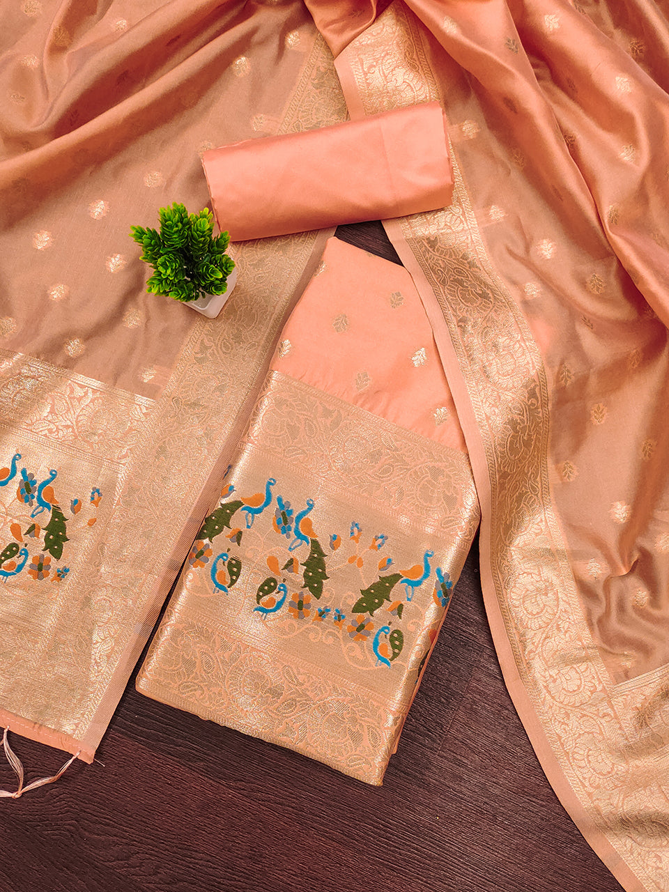 Silk Banarasi Patola woven Unstitched Salwar Suit Dress Material With Dupatta