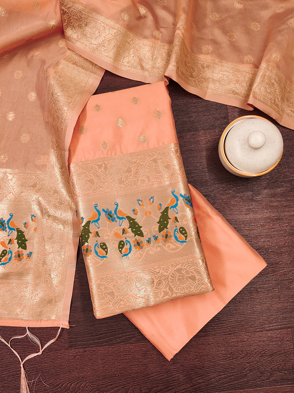 Silk Banarasi Patola woven Unstitched Salwar Suit Dress Material With Dupatta