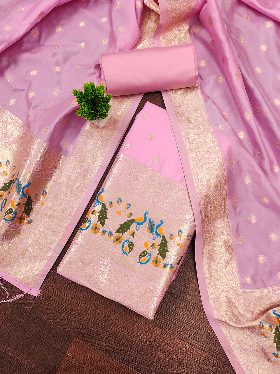 Silk Banarasi Patola woven Unstitched Salwar Suit Dress Material With Dupatta