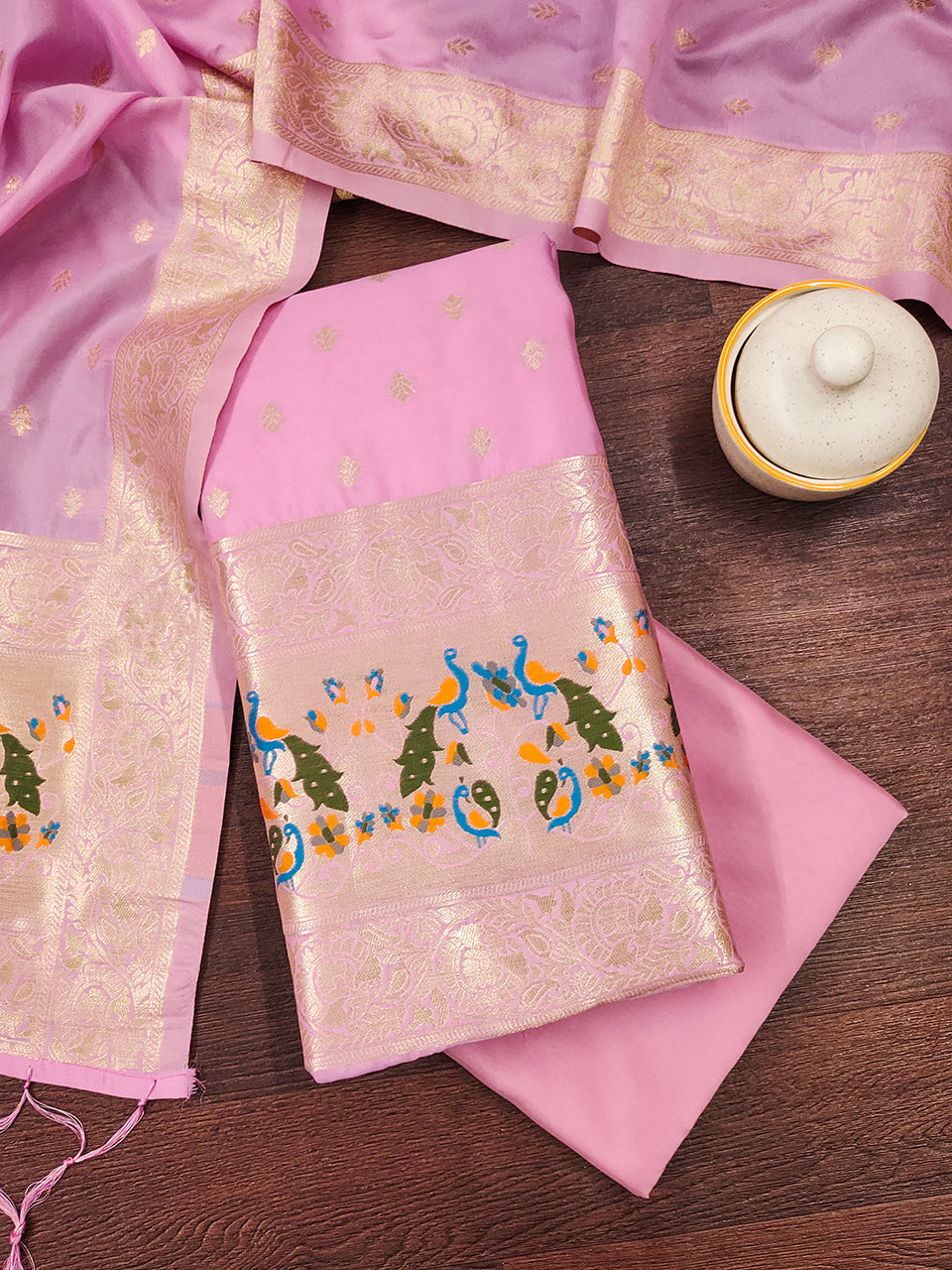 Silk Banarasi Patola woven Unstitched Salwar Suit Dress Material With Dupatta