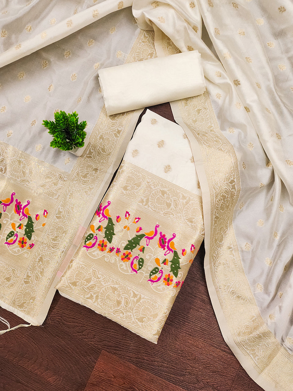 Silk Banarasi Patola woven Unstitched Salwar Suit Dress Material With Dupatta