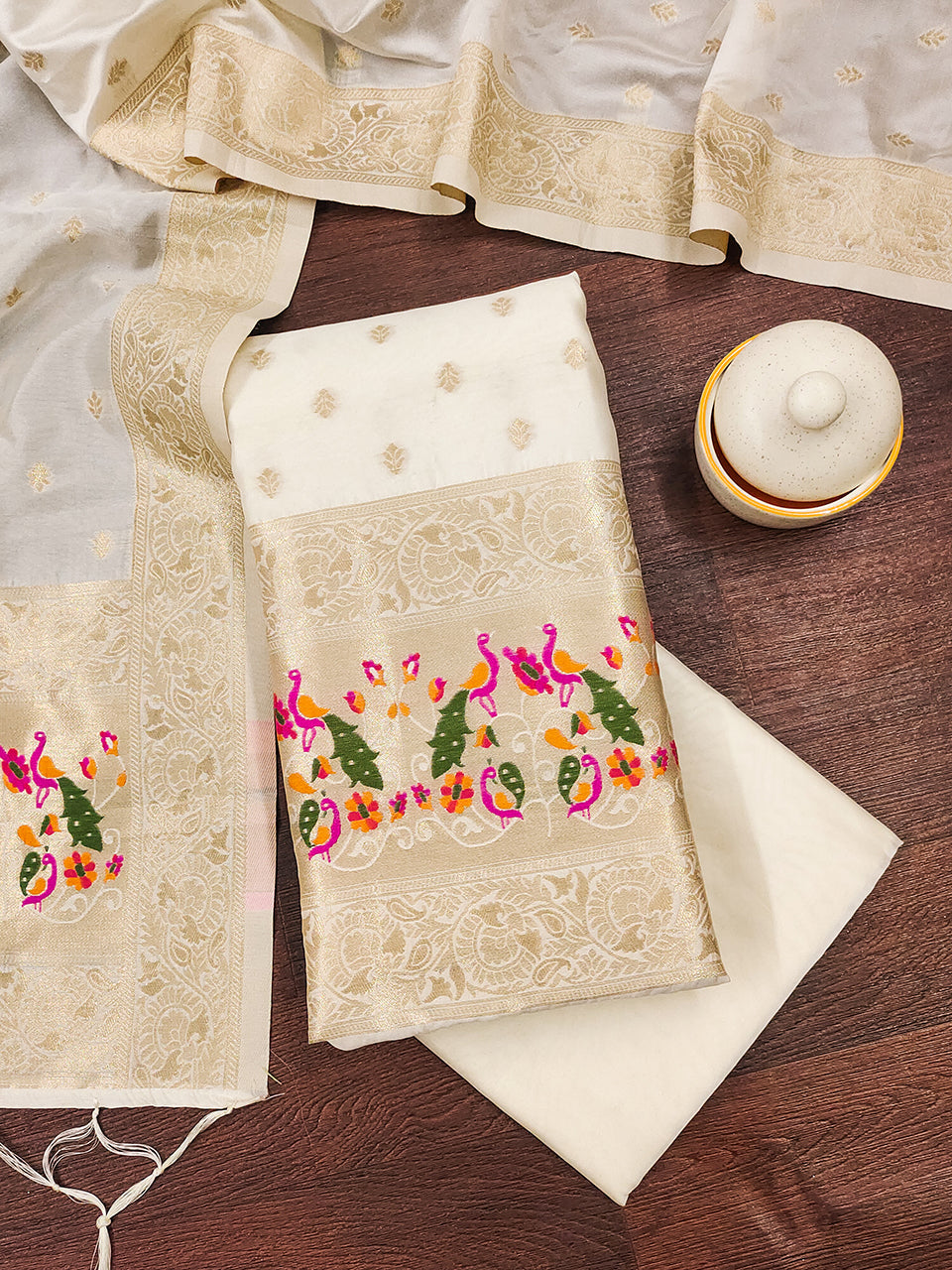 Silk Banarasi Patola woven Unstitched Salwar Suit Dress Material With Dupatta