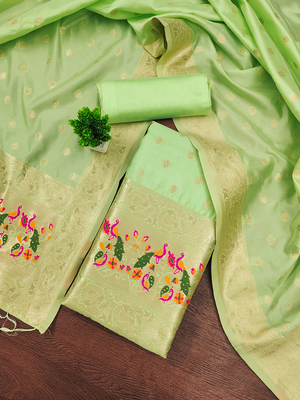 Silk Banarasi Patola woven Unstitched Salwar Suit Dress Material With Dupatta