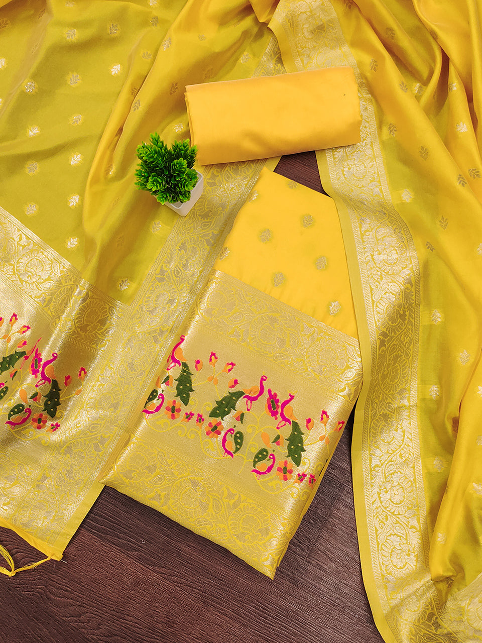 Silk Banarasi Patola woven Unstitched Salwar Suit Dress Material With Dupatta