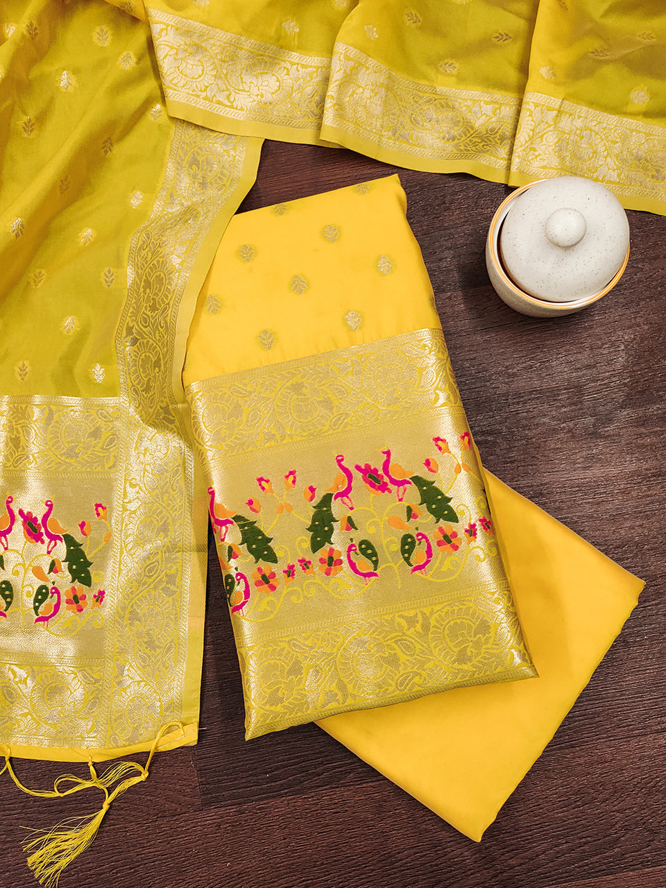 Silk Banarasi Patola woven Unstitched Salwar Suit Dress Material With Dupatta