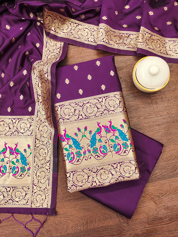 Silk Banarasi Patola woven Unstitched Salwar Suit Dress Material With Dupatta