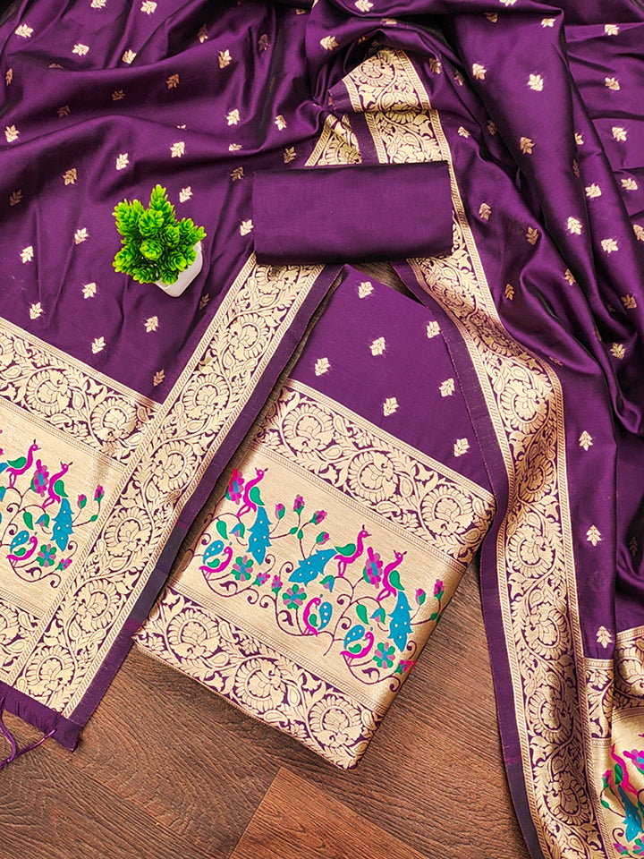Silk Banarasi Patola woven Unstitched Salwar Suit Dress Material With Dupatta