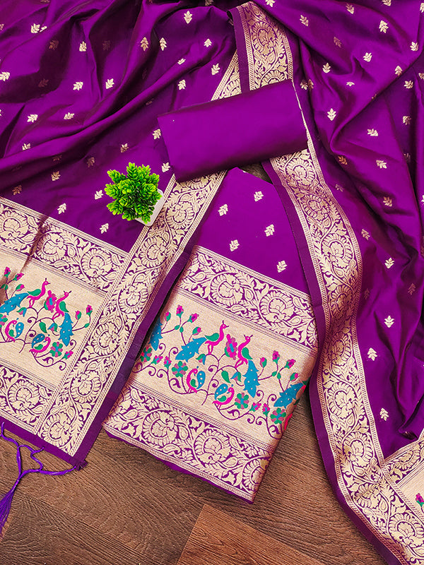 Silk Banarasi Patola woven Unstitched Salwar Suit Dress Material With Dupatta