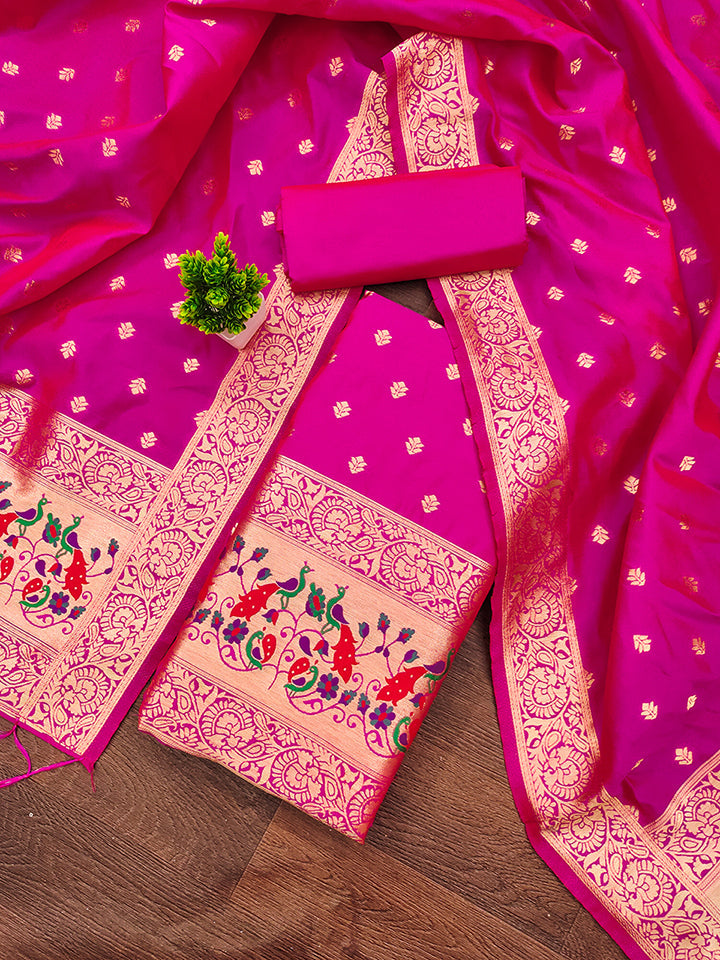 Silk Banarasi Patola woven Unstitched Salwar Suit Dress Material With Dupatta