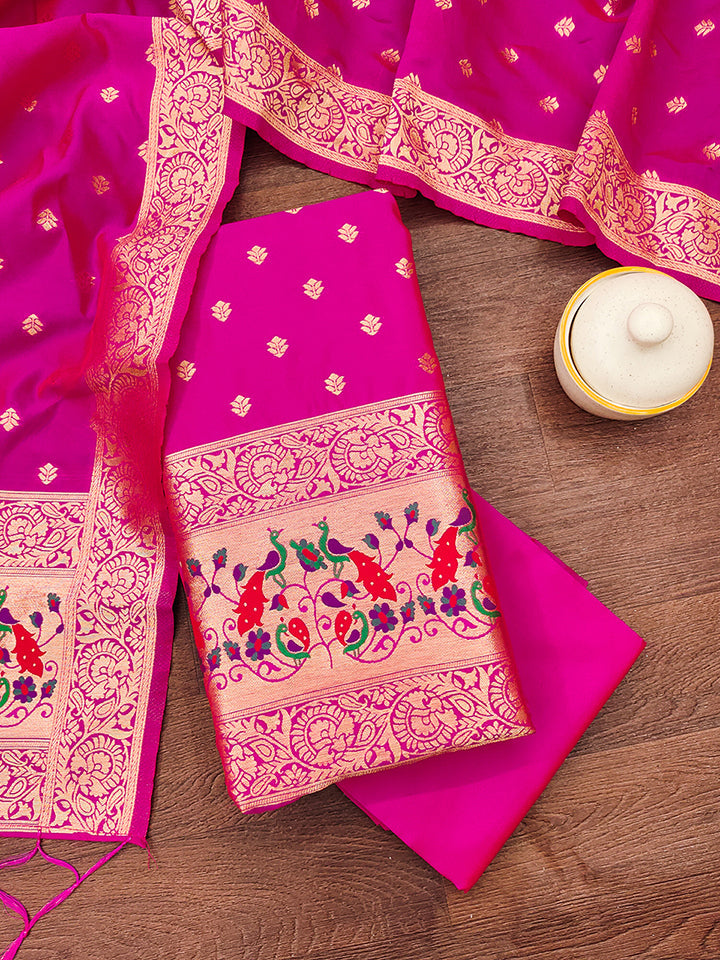 Silk Banarasi Patola woven Unstitched Salwar Suit Dress Material With Dupatta