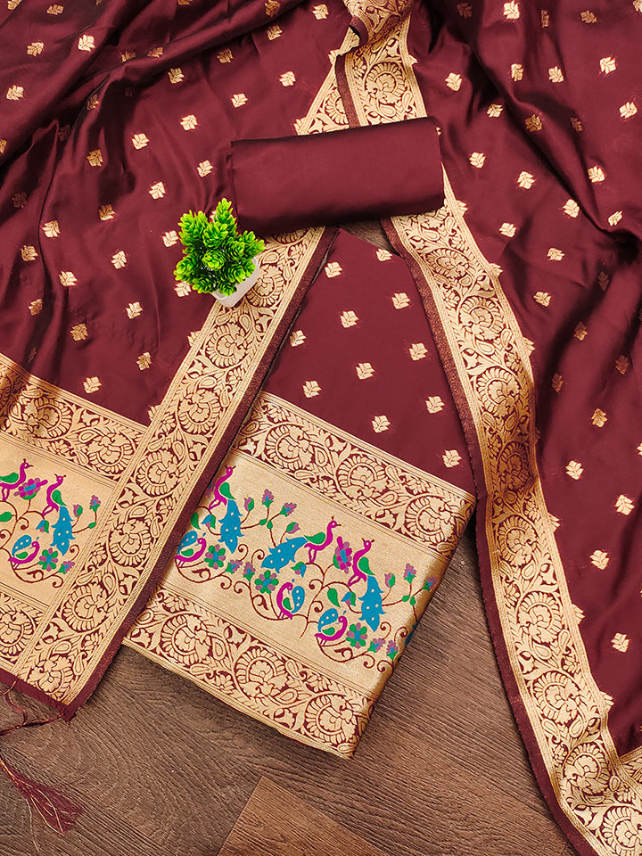 Silk Banarasi Patola woven Unstitched Salwar Suit Dress Material With Dupatta