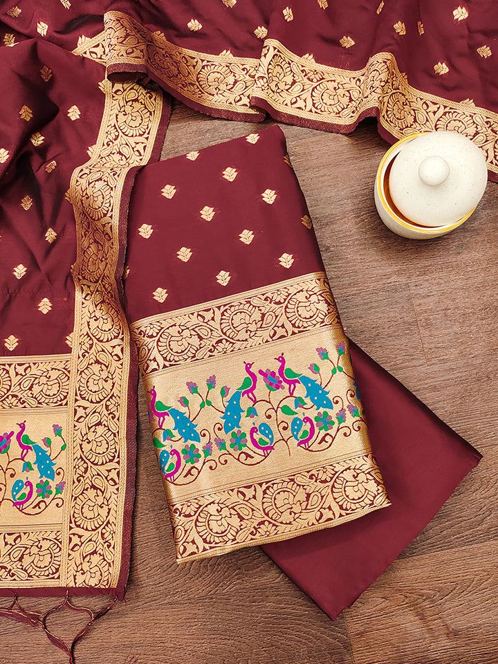 Silk Banarasi Patola woven Unstitched Salwar Suit Dress Material With Dupatta